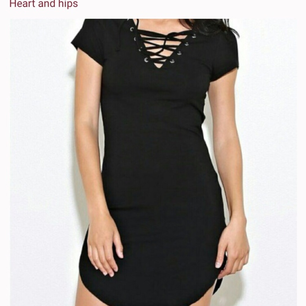 Green laced up mini dress.